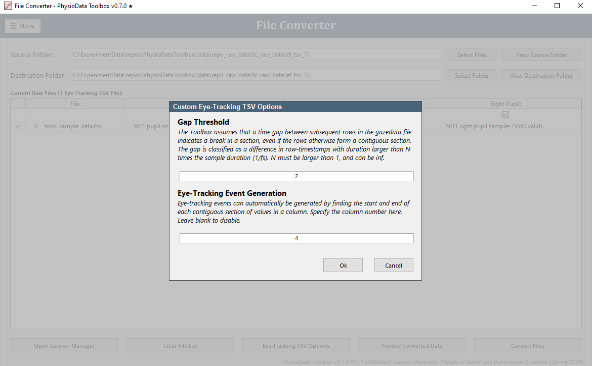 Signal TSV File custom options